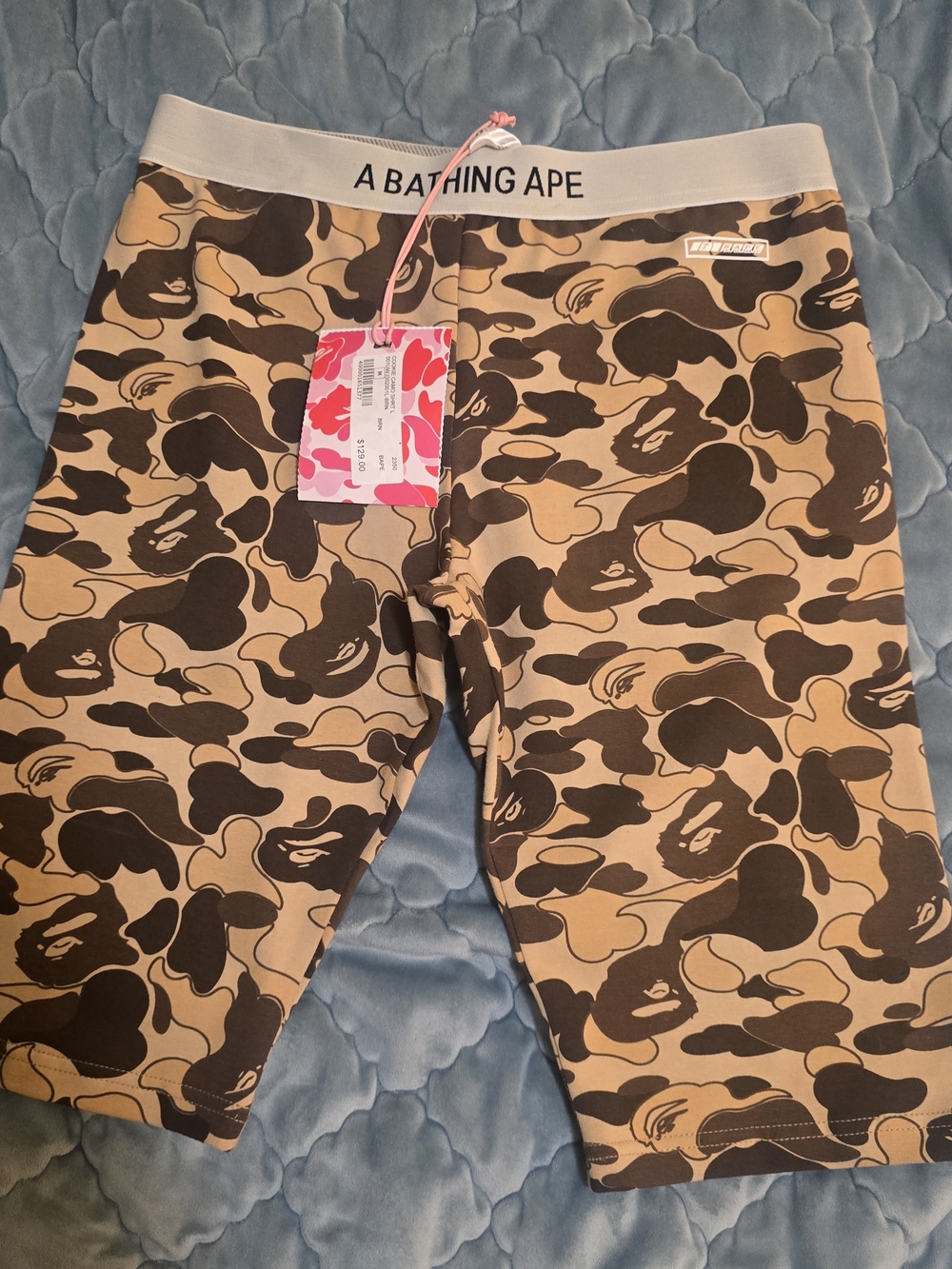 A Bathing Ape Cookie Camo Biker Shorts - Tan & Dark Brown Sz M